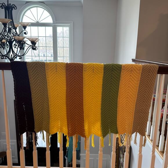 Handmade Crochet Throw Blanket Afghan Chevron Zig Zag Multicolor Stripe 50"x53" - Picture 2 of 16